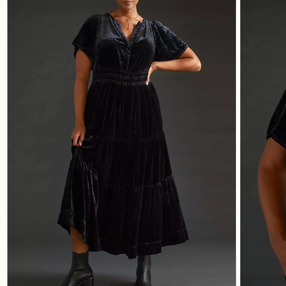 Anthropologie Somerset smocked black velvet whimsigoth emo tiered maxi dress 2x